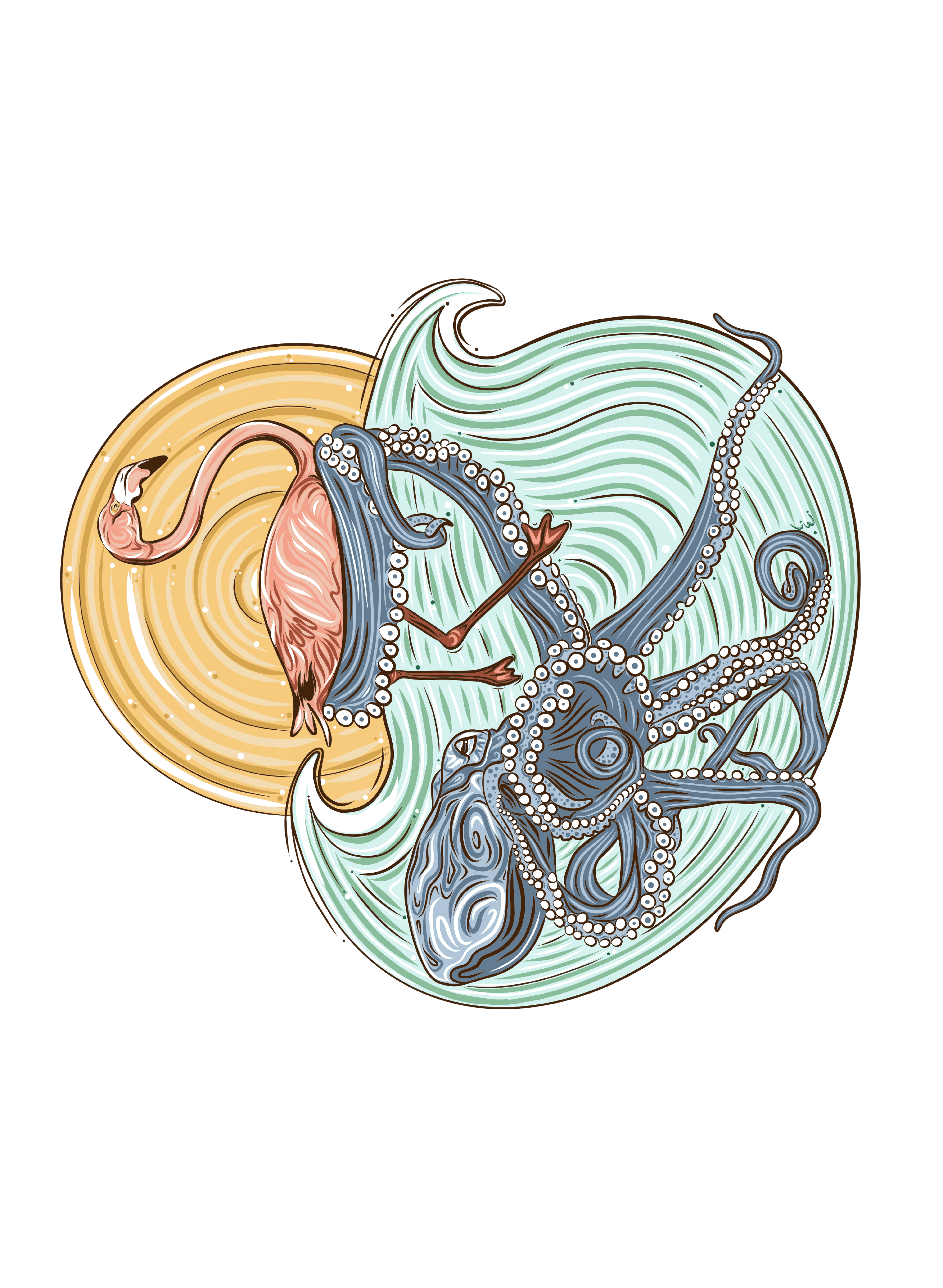 Flamingo and octopus pattern